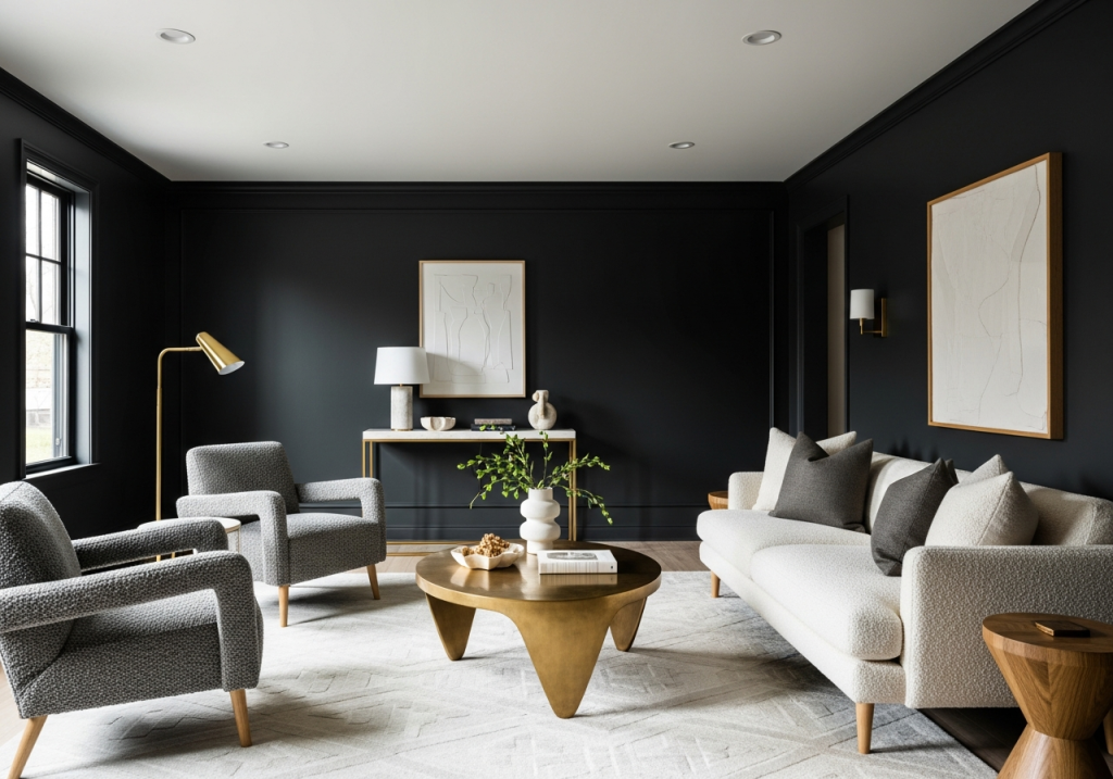 Sophisticated Living Spaces with Black Paint for Living Room